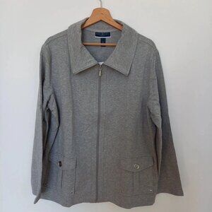 Karen Scott Sport US XL UK 18-20 Smoke Grey Jersey Zip Front Jacket Women'Casual
